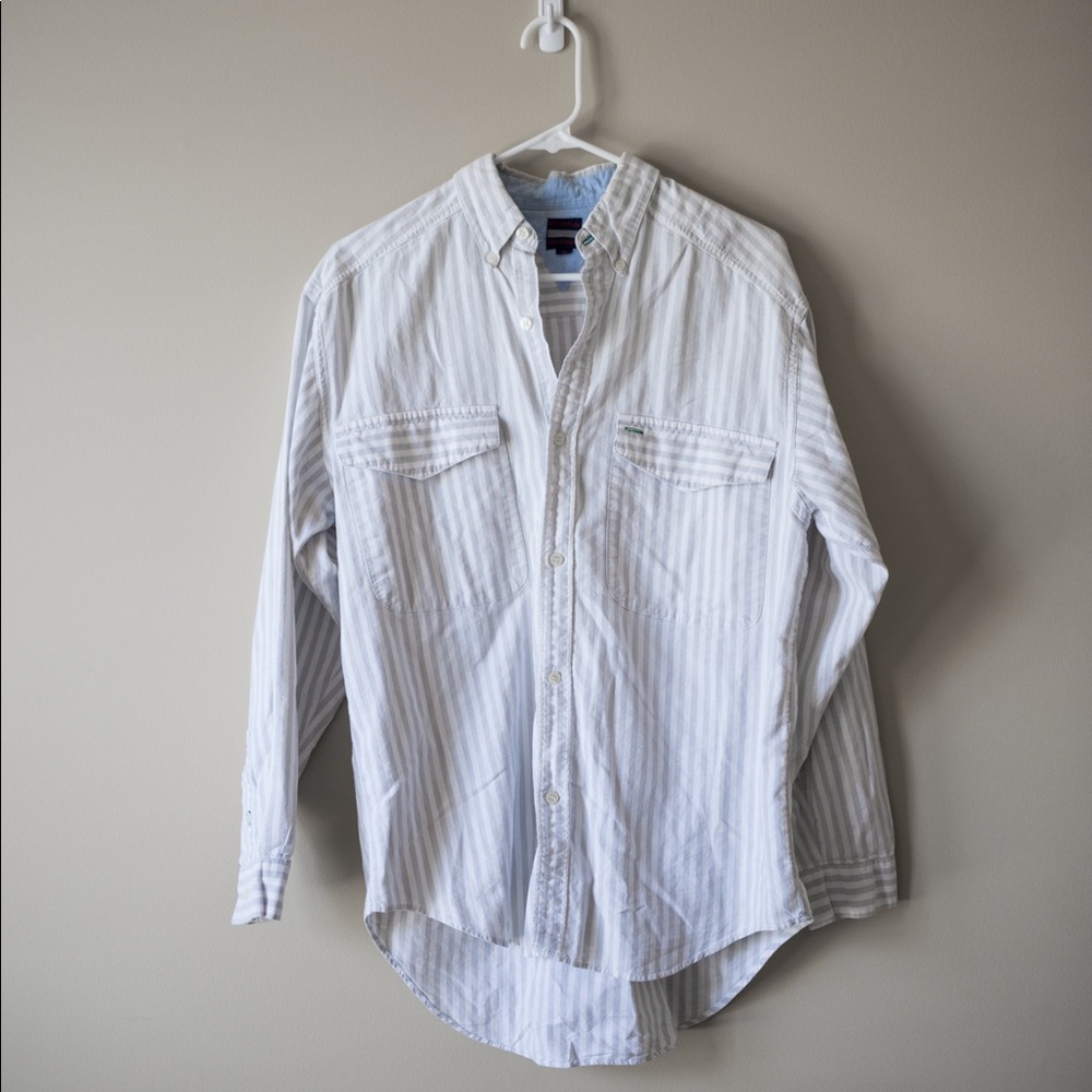 Grey and White Pinstripe Button Down